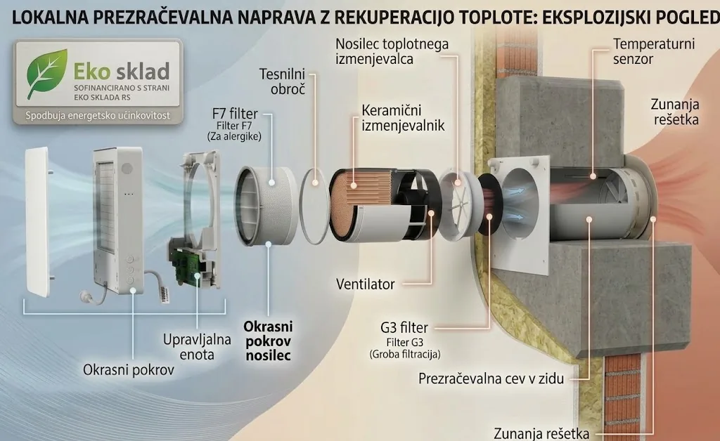 Infografika: Zgradba in sestavni deli lokalnega rekuperatorja